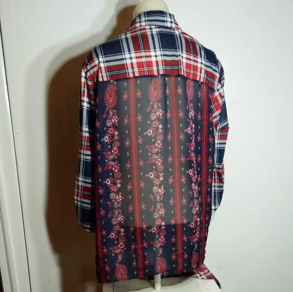 Self Esteem Red Blue Plaid Open Front 3/4 Slv Top Sz 3X - Picture 6 of 13